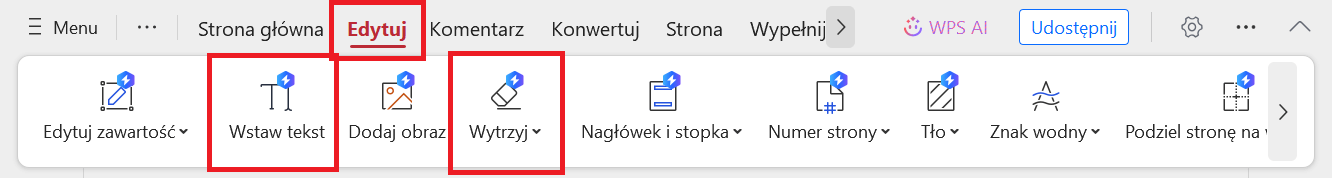 Funkcja dodawania tekstu w WPS PDF