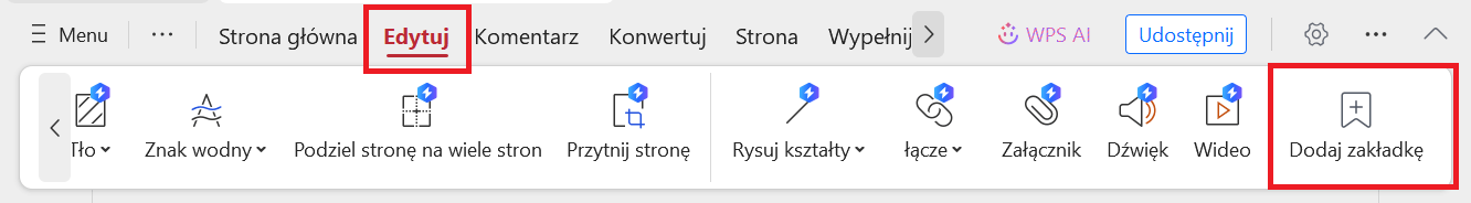 WPS PDF Dodaj zakładkę