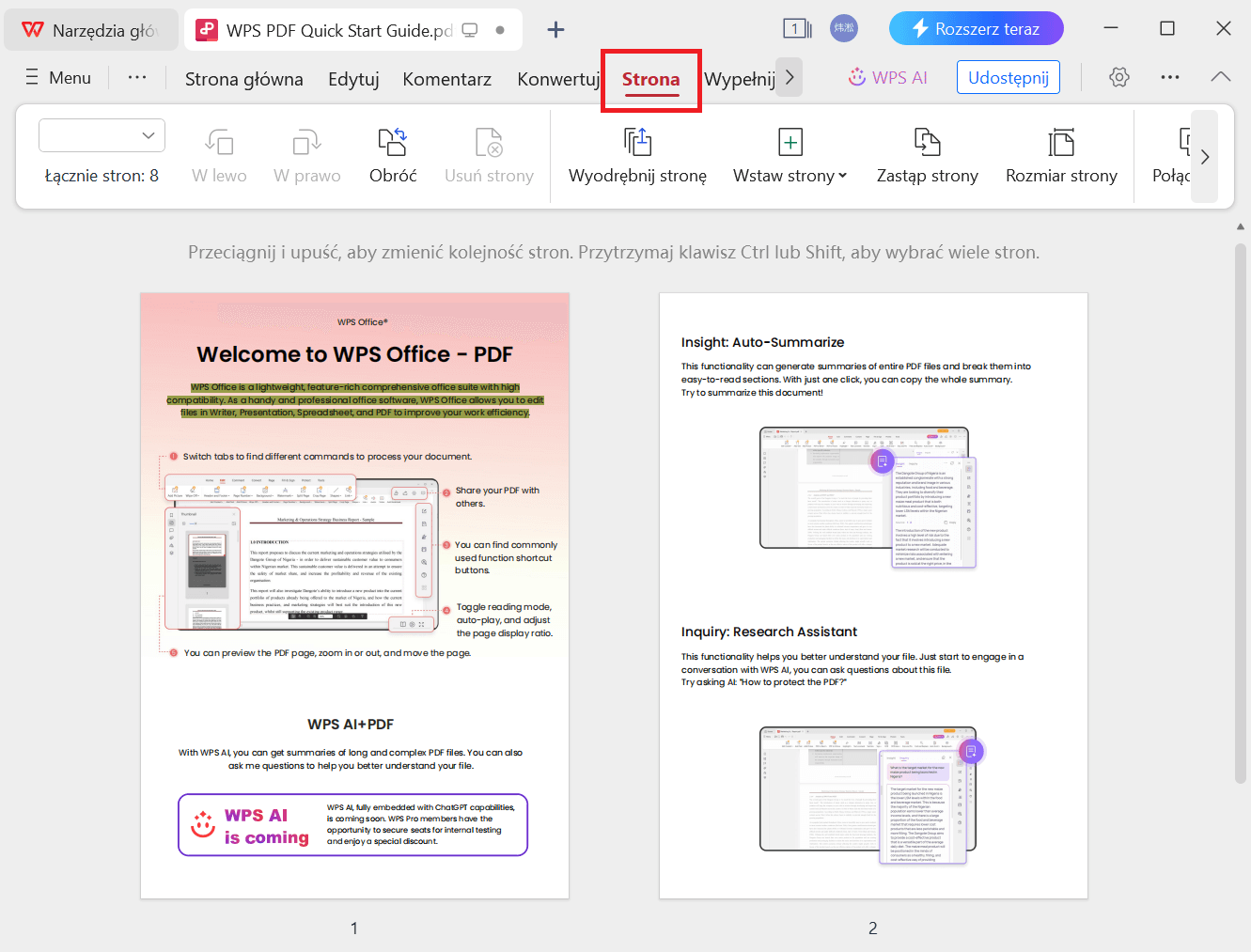 Przestawianie stron w WPS PDF