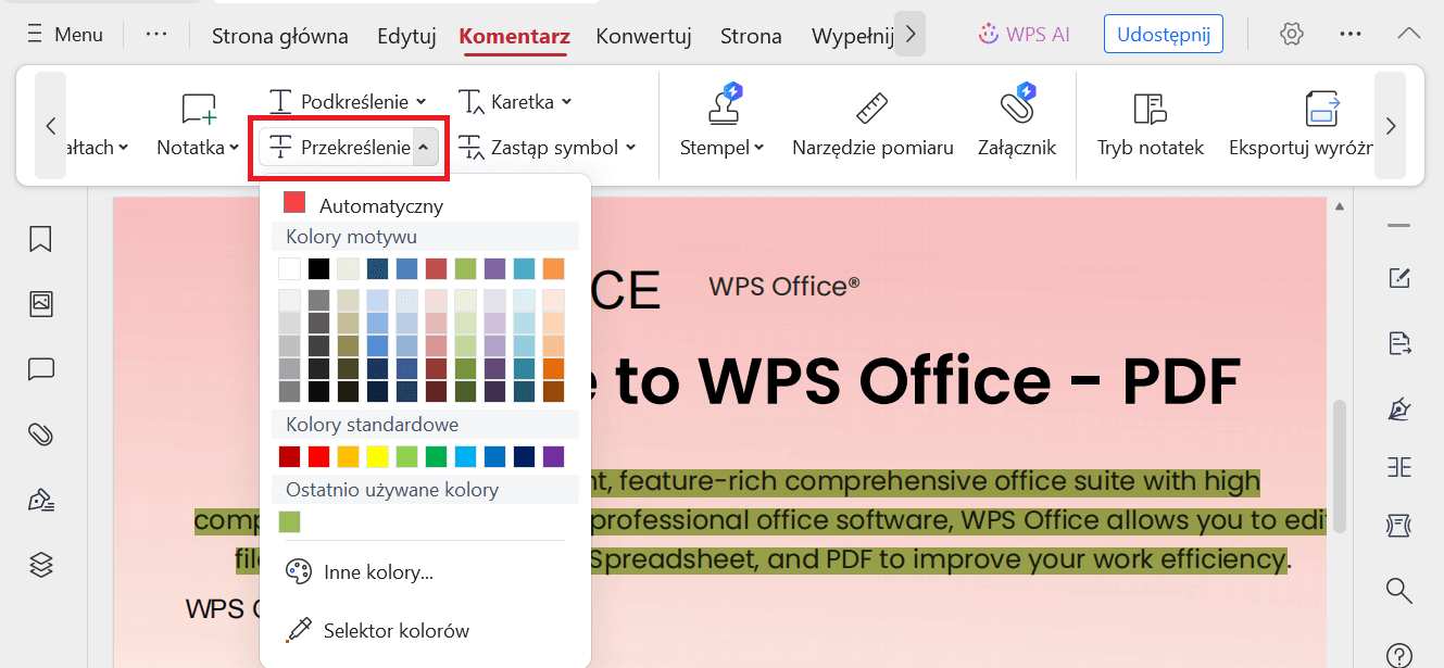 Zmień kolory przekreślenia