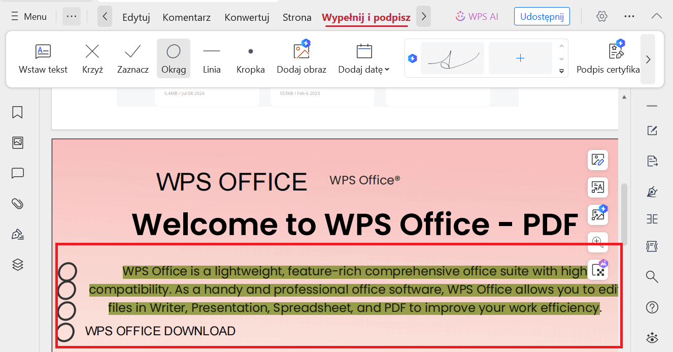 Dodaj nowe sekcje w PDF CV za pomocą WPS PDF