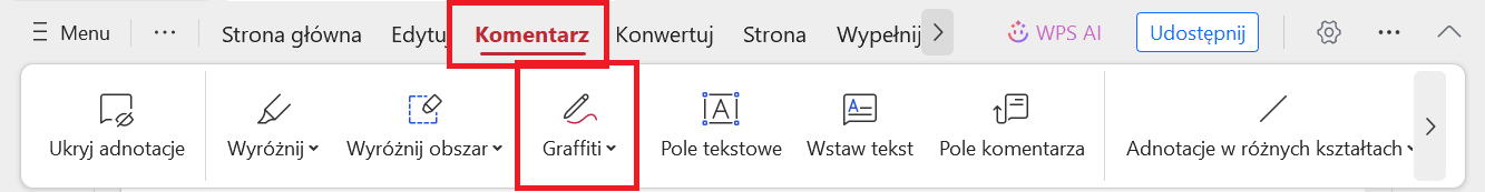 WPS PDF Narzędzia rysunkowe