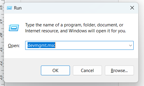 open dialogue box, type devmgmt.msc