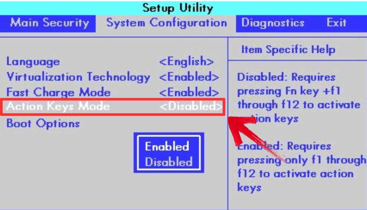 Disable Action Keys Mode