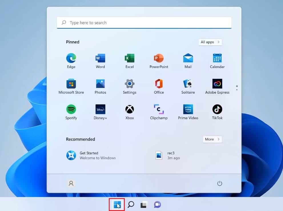 Click the Start Menu button