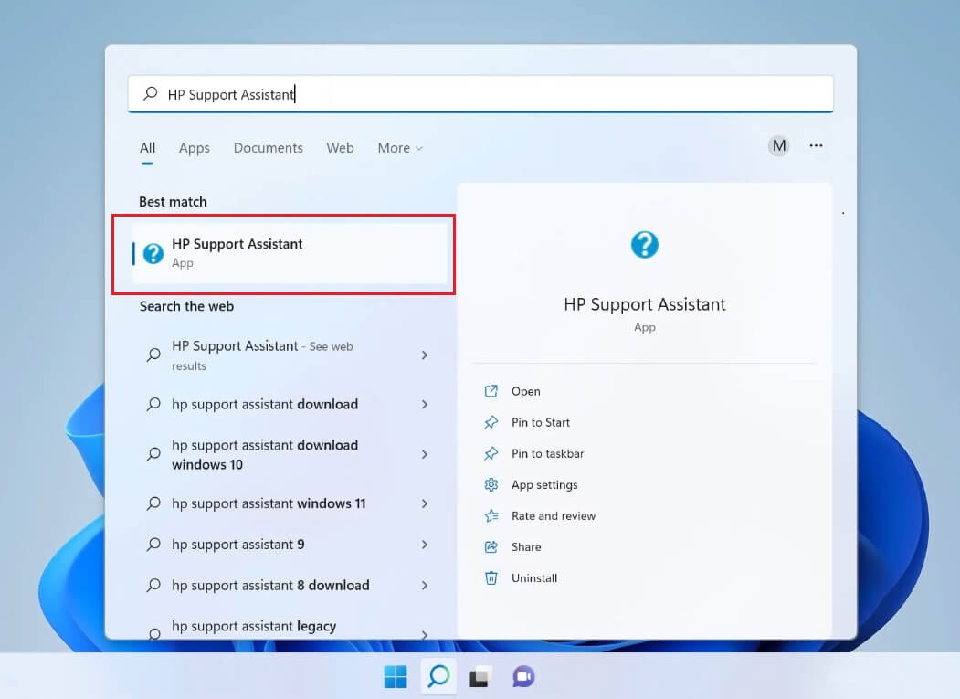 Click the HP Support Assistant app
