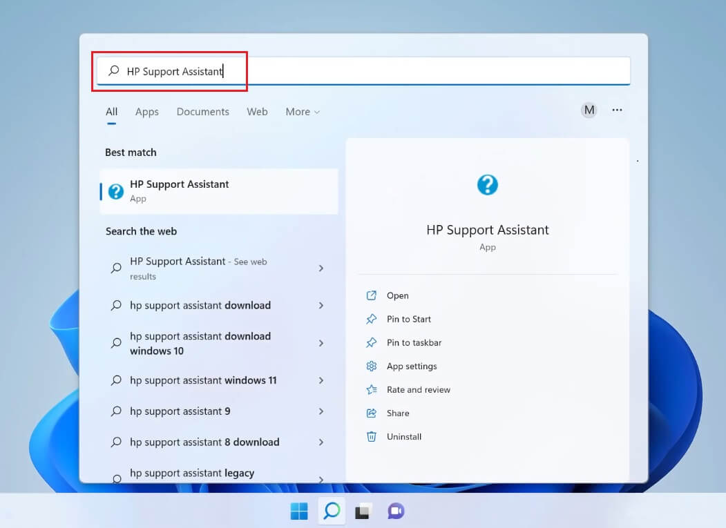  Typing HP Support Assistant