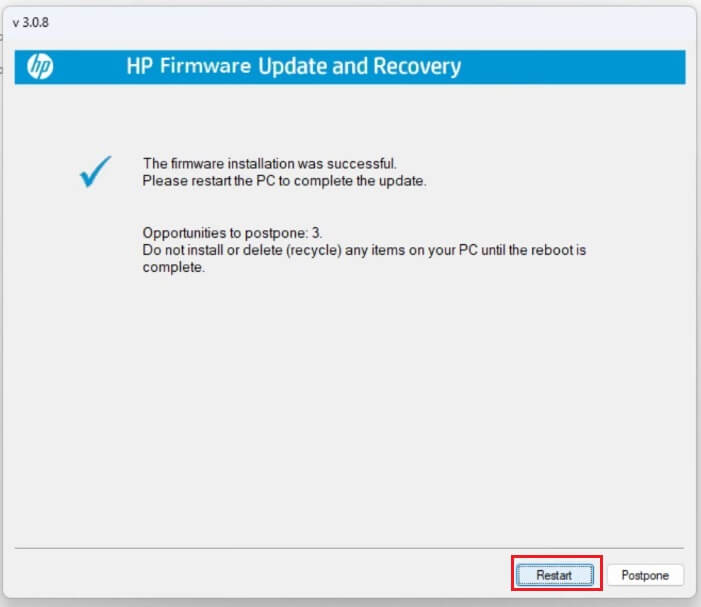  Click the Restart button
