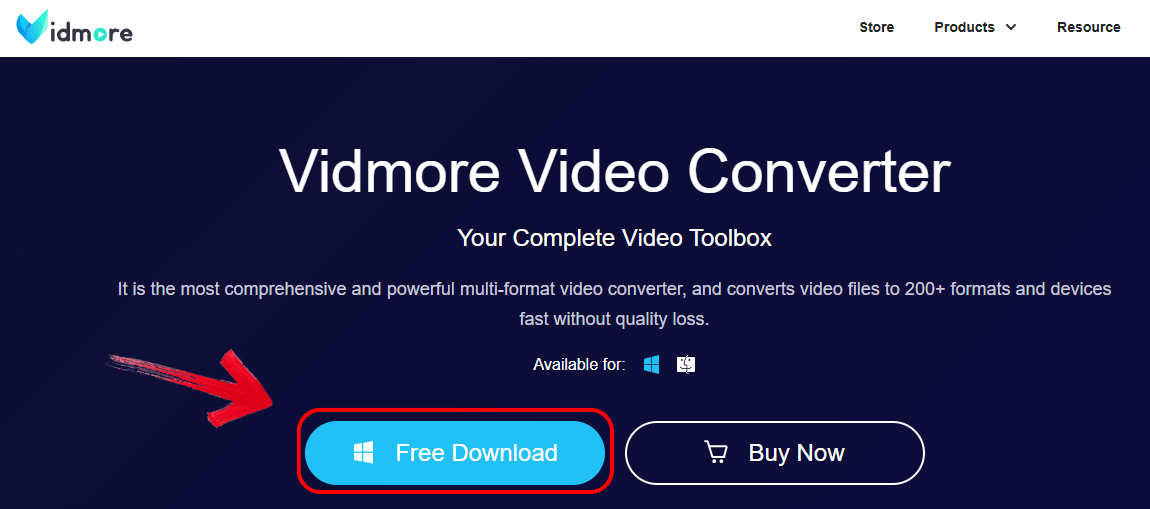 Vidmore homepage screen