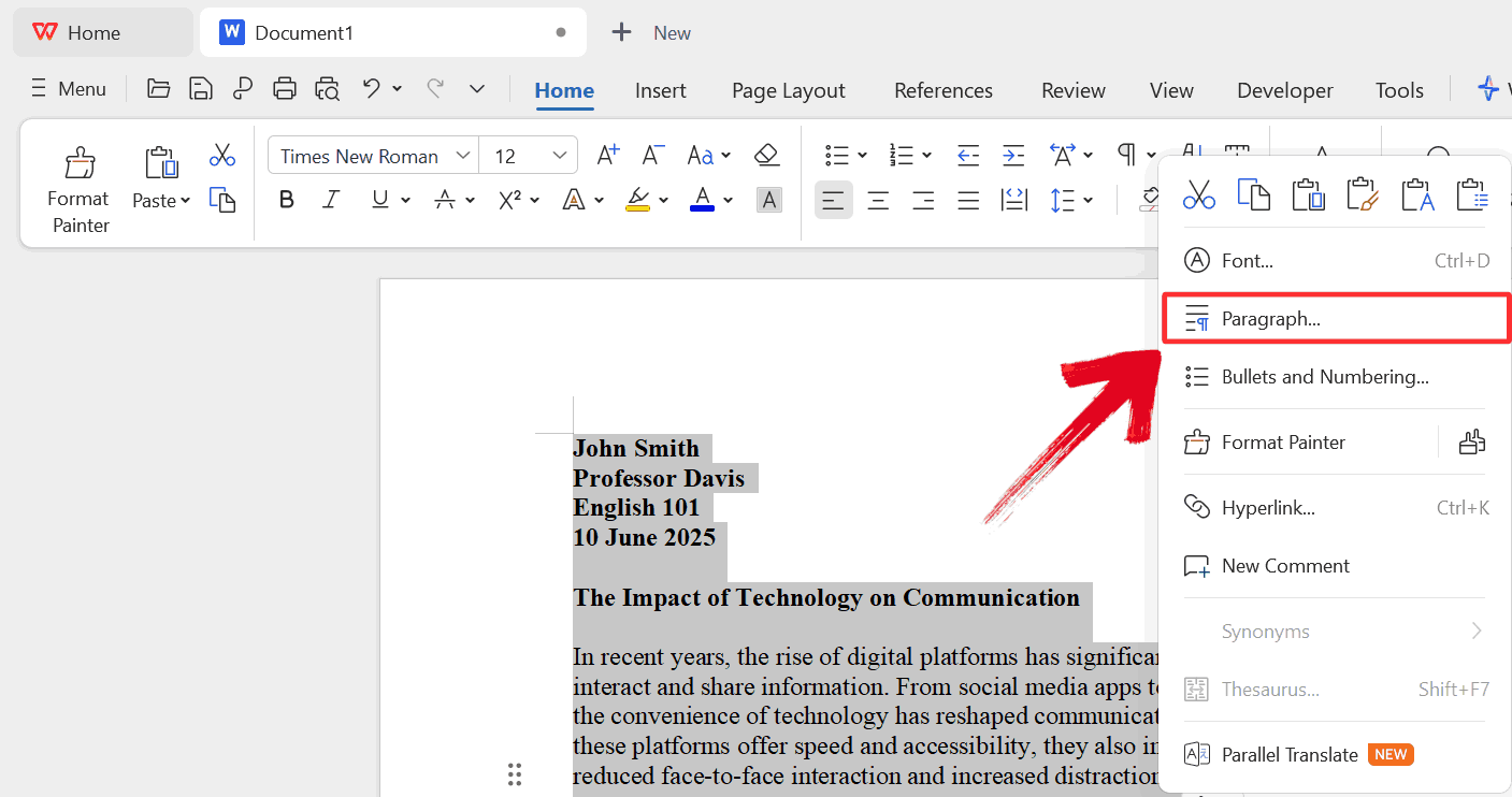 Select Paragraph