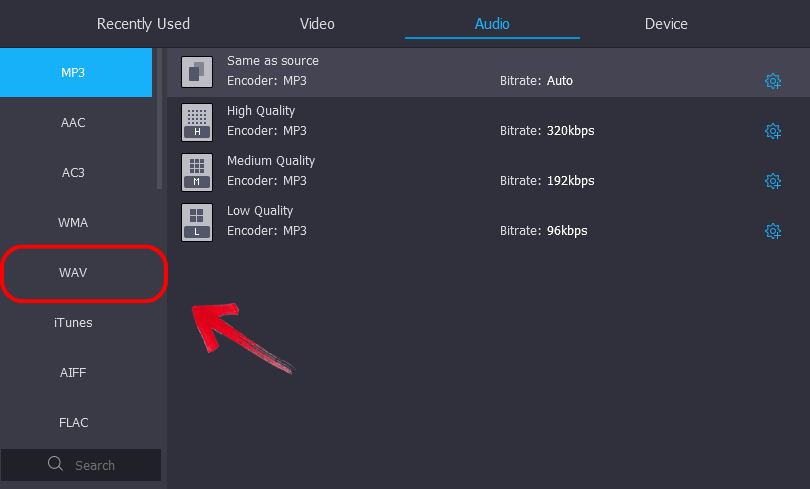 Audio format options