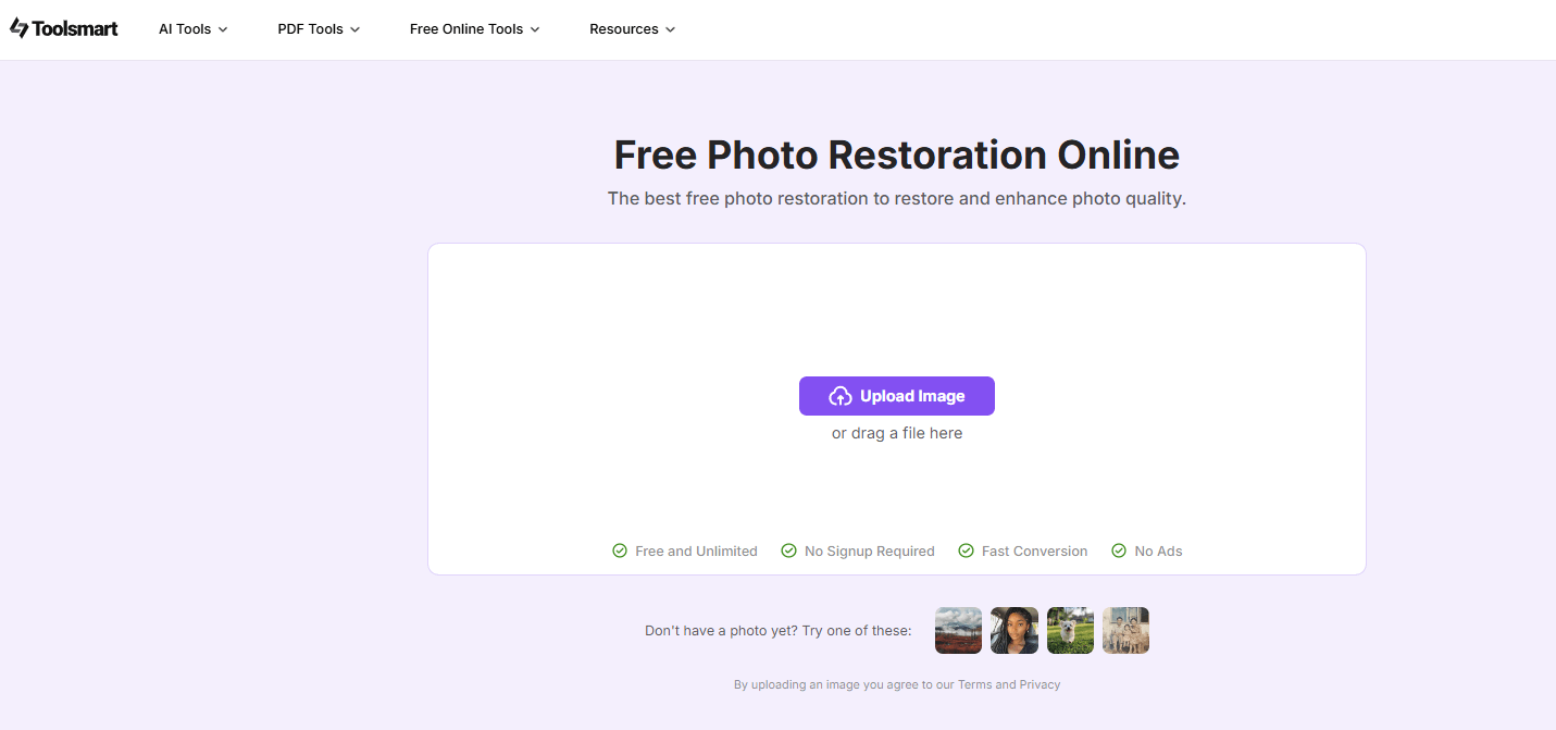 Toolsmart Image Enhancer website