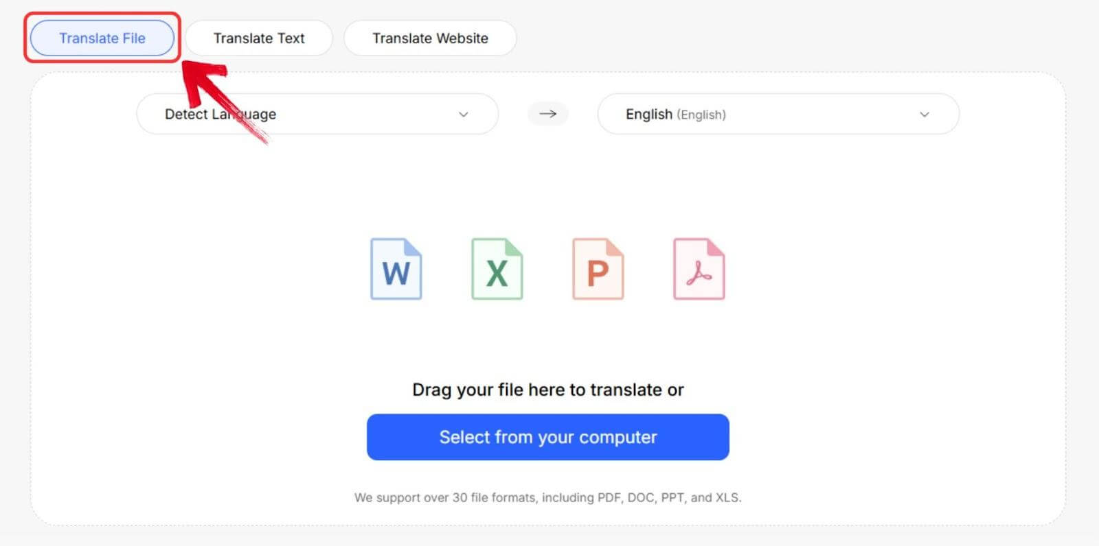 AnyDoc Translator Translate File Option