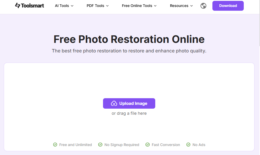 Toolsmart’s Unblur Image website.