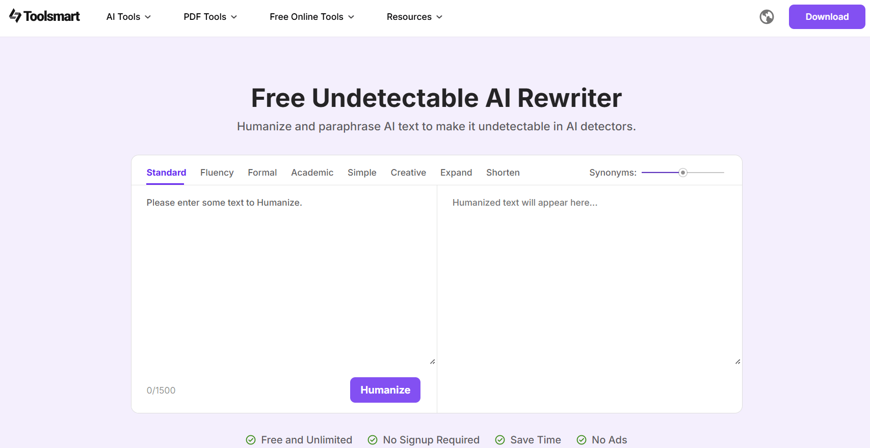 Toolsmart's Undetectable AI Rewriter