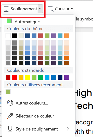 Changer les couleurs de soulignage