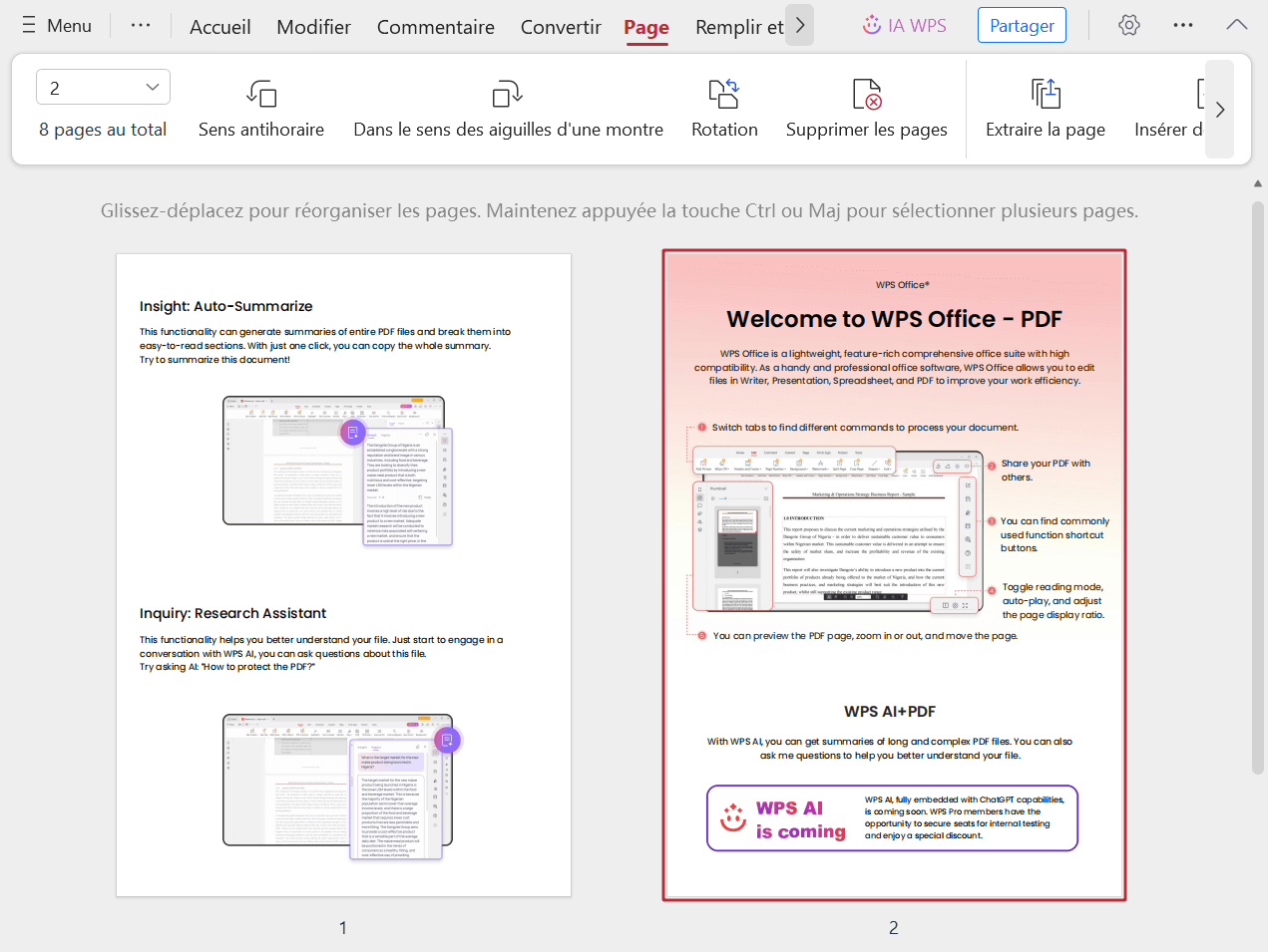 Pages réorganisées dans le document PDF