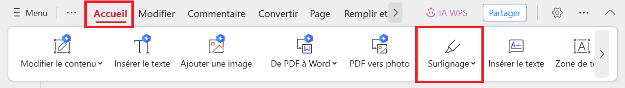 Outil de Surlignage WPS PDF