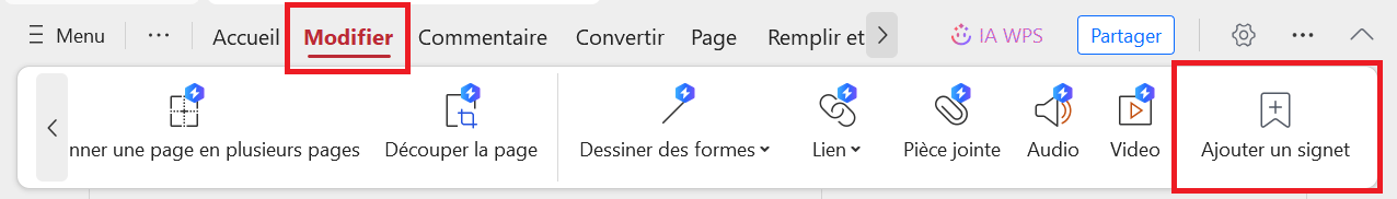 Ajouter un signet à WPS PDF