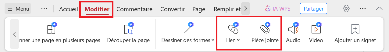 Pièce jointe avec WPS PDF