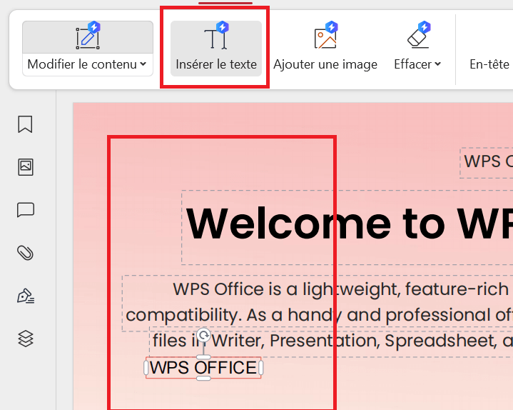 Fonction Ajouter du texte de WPS PDF