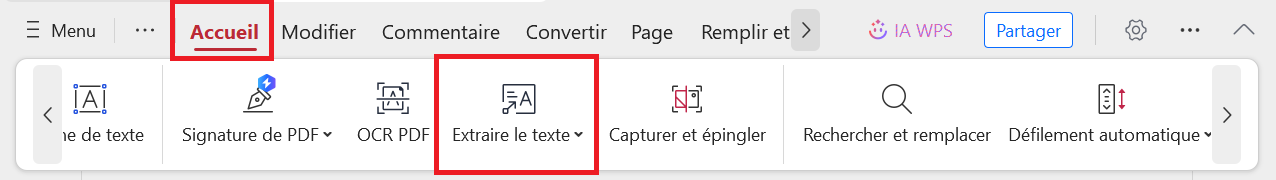 Outil d'extraction de texte WPS PDF