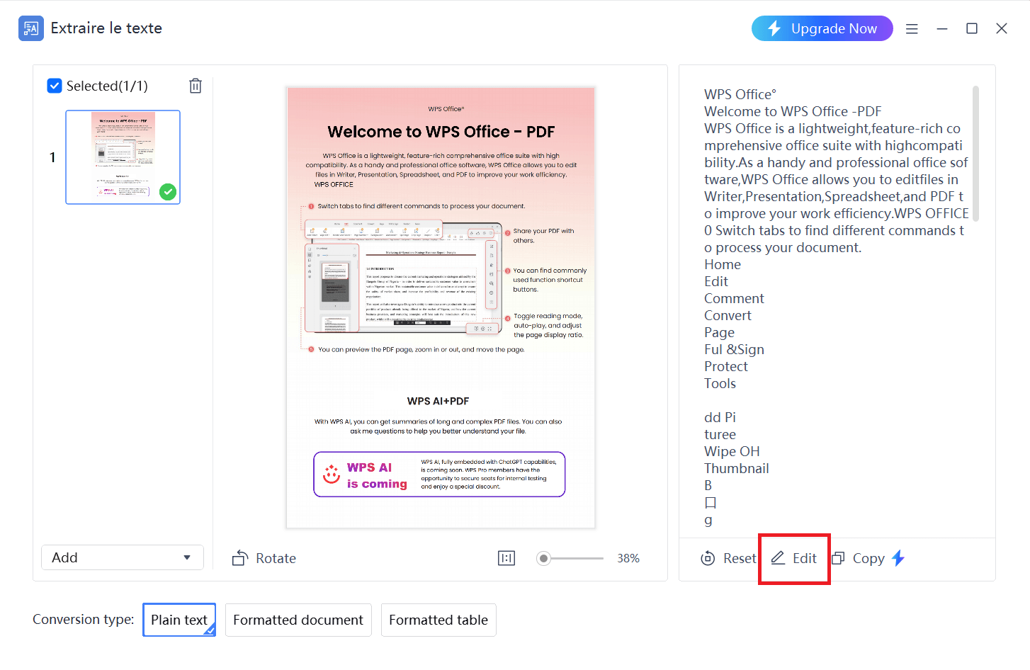 Modifier le texte extrait dans WPS PDF