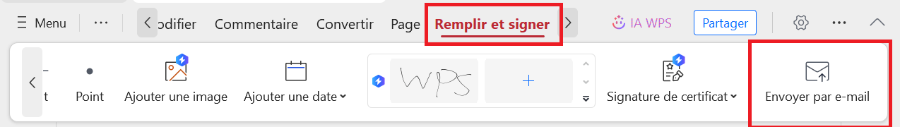 Fonctionnalité Partager via Email de WPS PDF