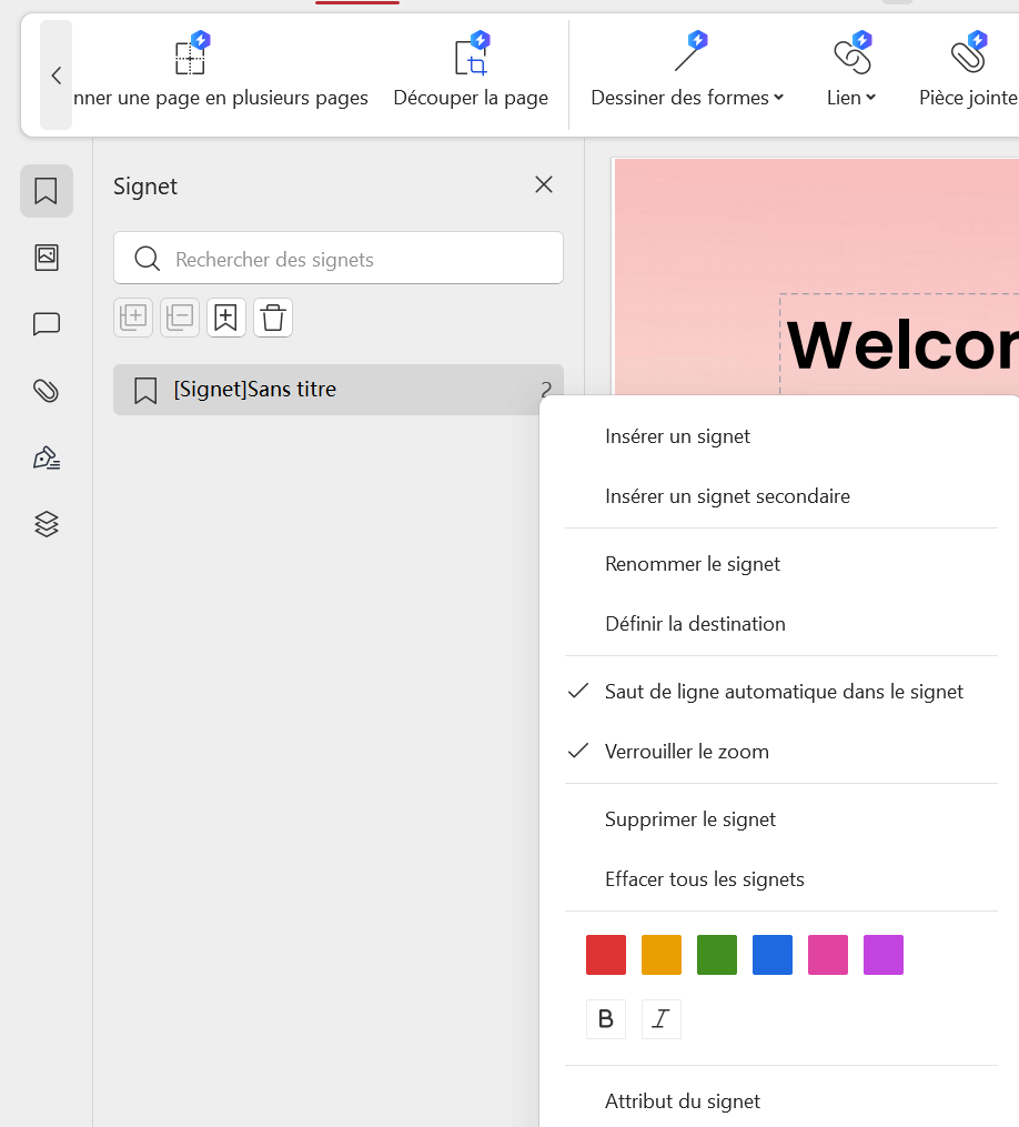 Propriétés de signet dans WPS PDF