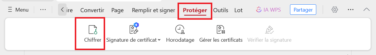 Outil Crypter de WPS PDF