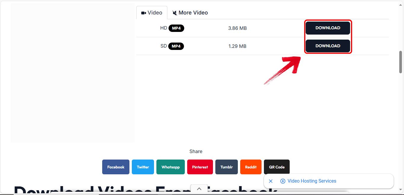 MP4 HD and SD video quality options in Getfvid