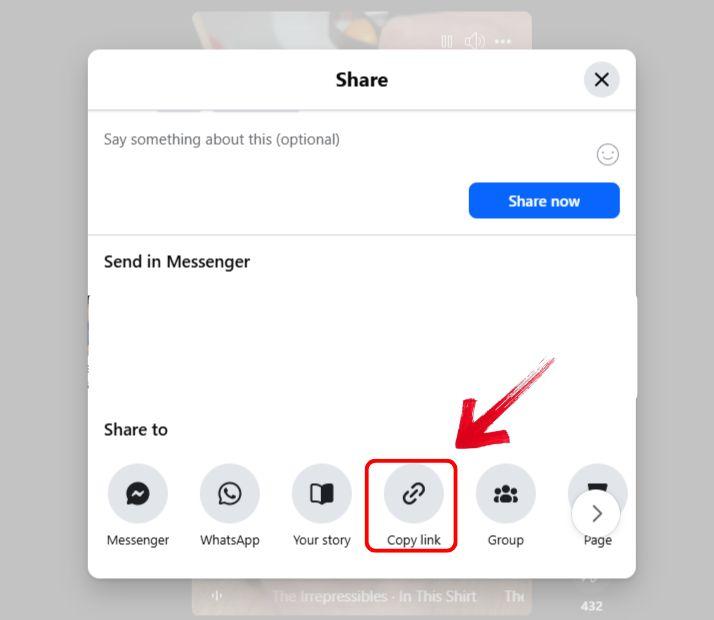  Facebook interface showing the copy link button