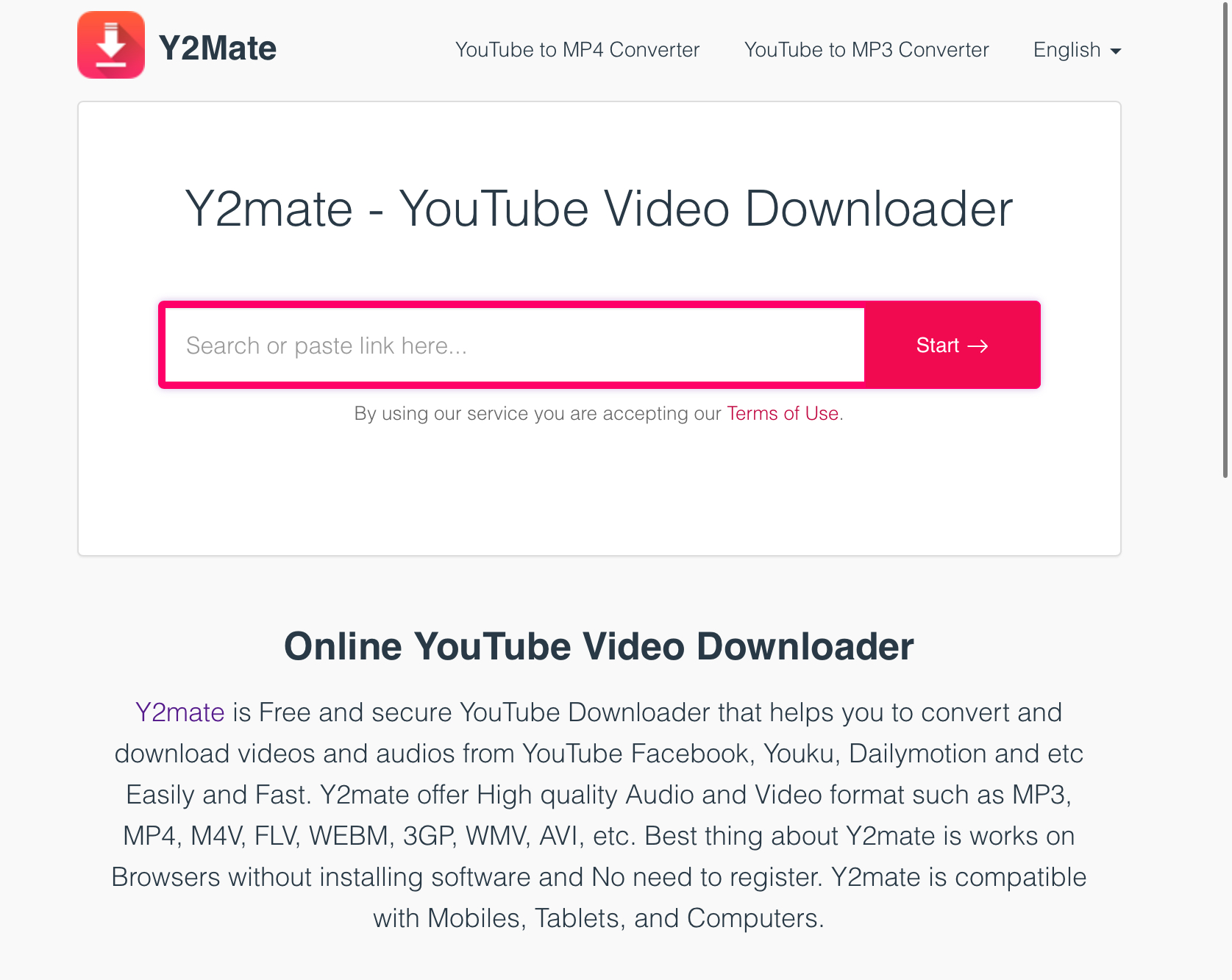 Y2Mate Launch Page