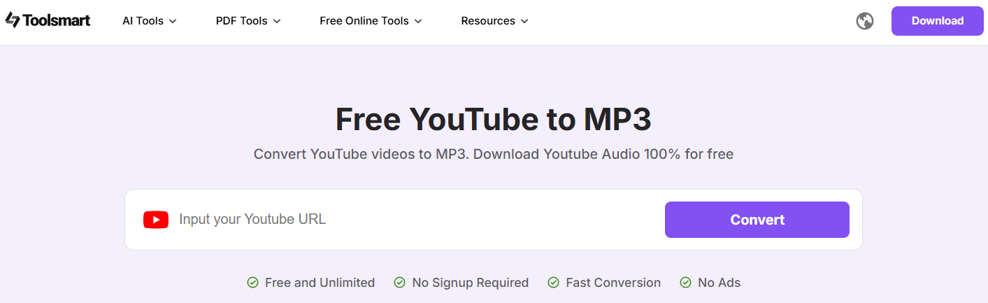 Toolsmart YouTube to MP3 Converter