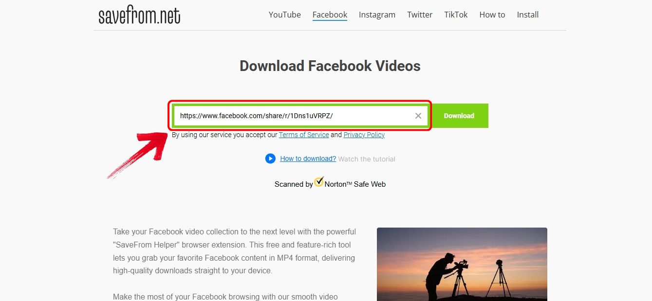 SaveFrom.net homepage with link input field
