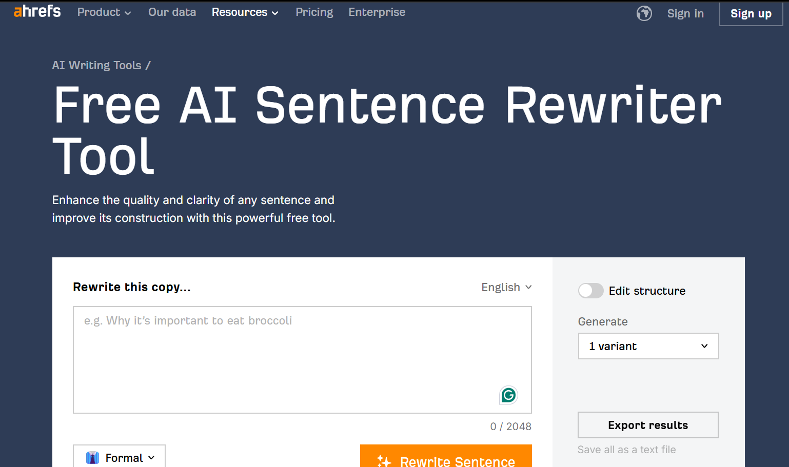 Ahrefs writing tools sentence rewriter