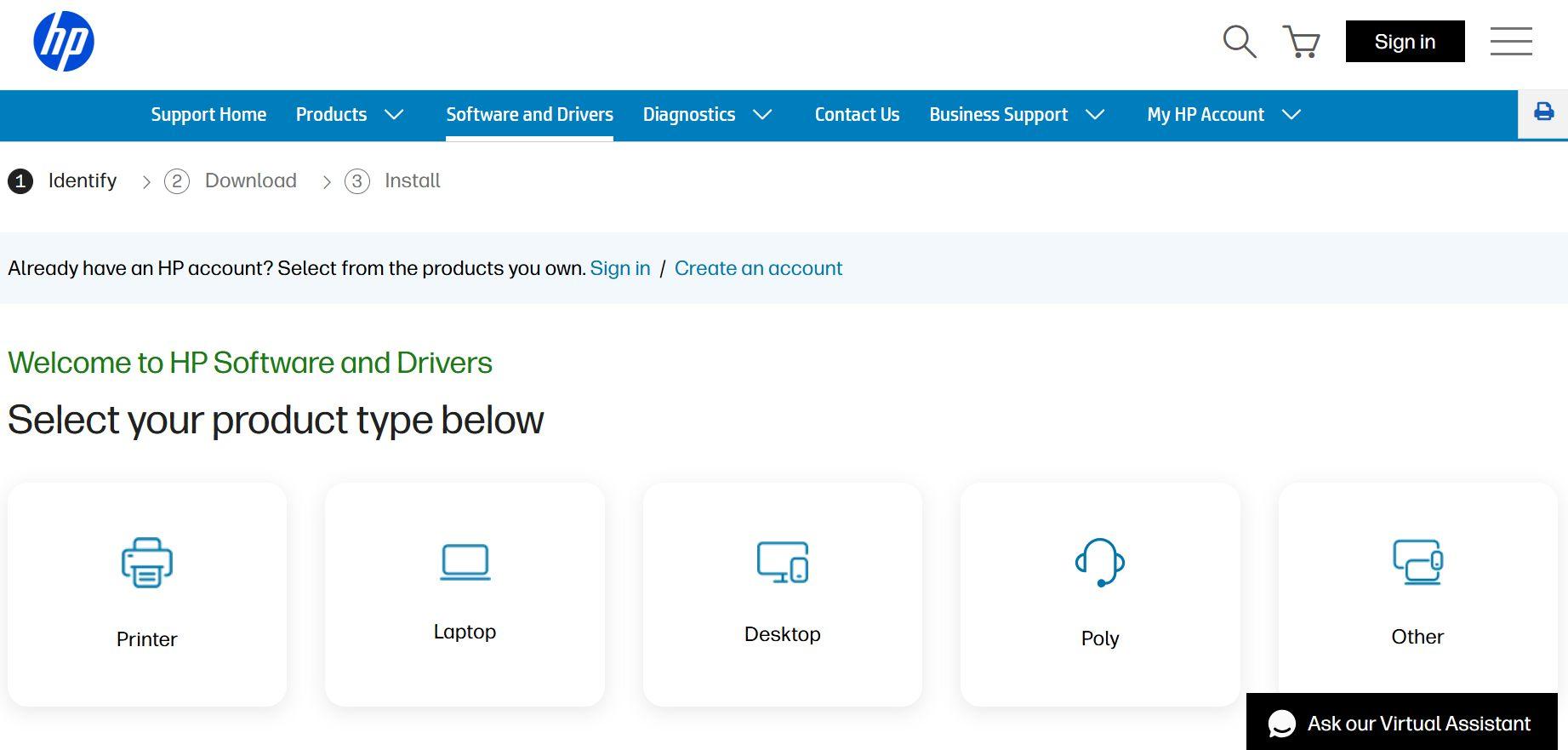 HP Driver Download Page