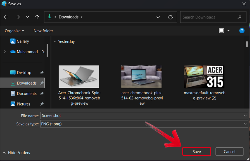 Screenshot Saving Window