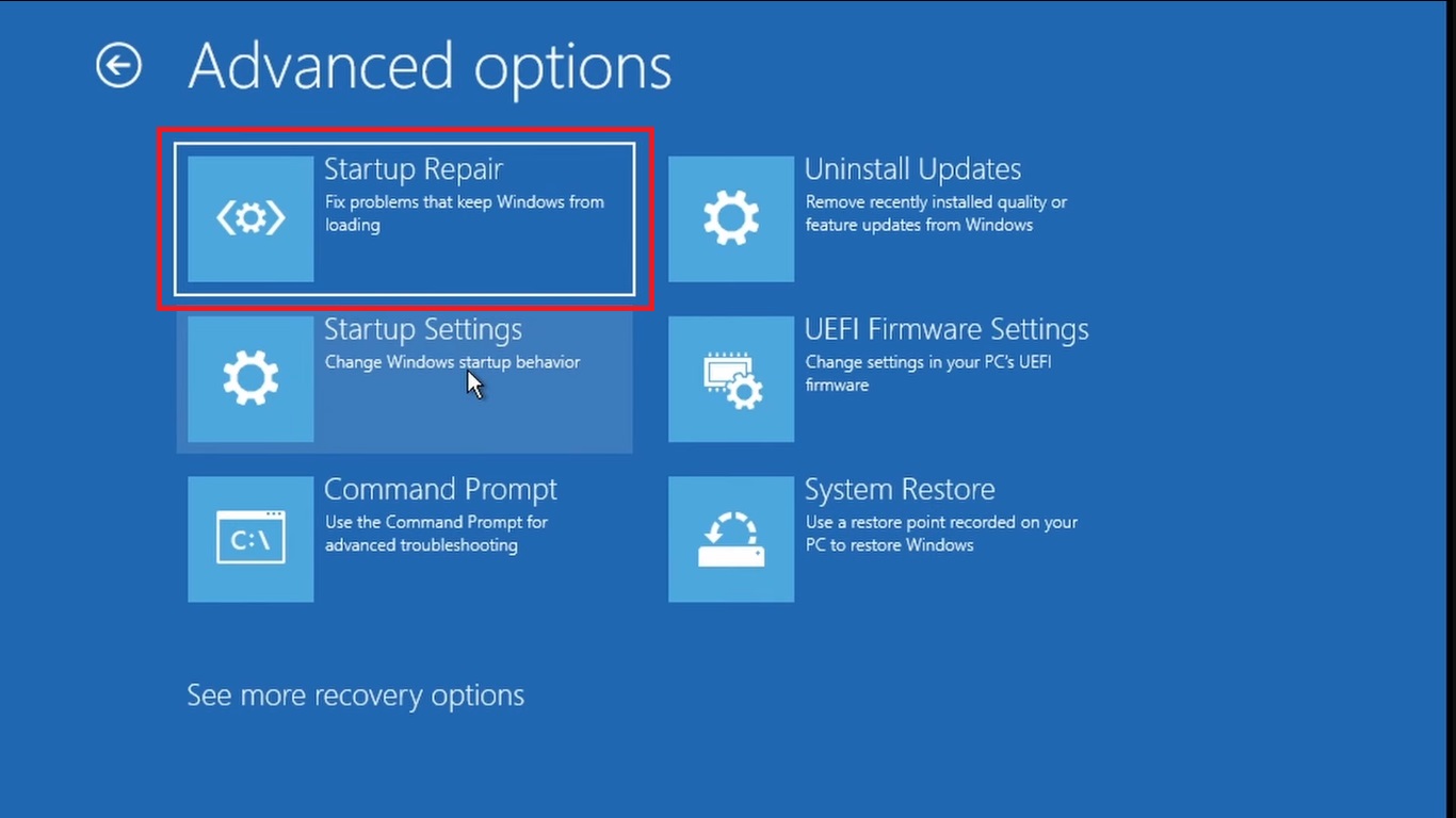  Go to Startup Repair