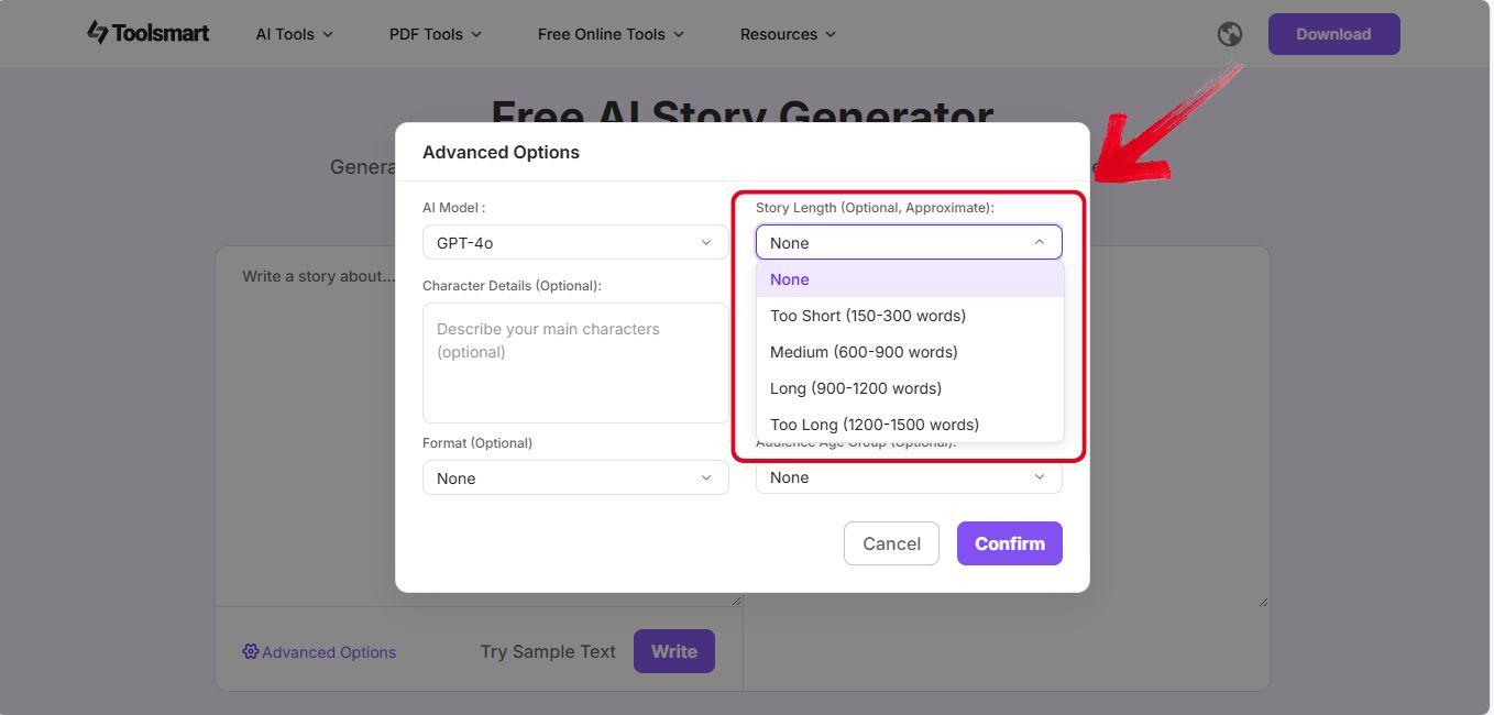 story length menu