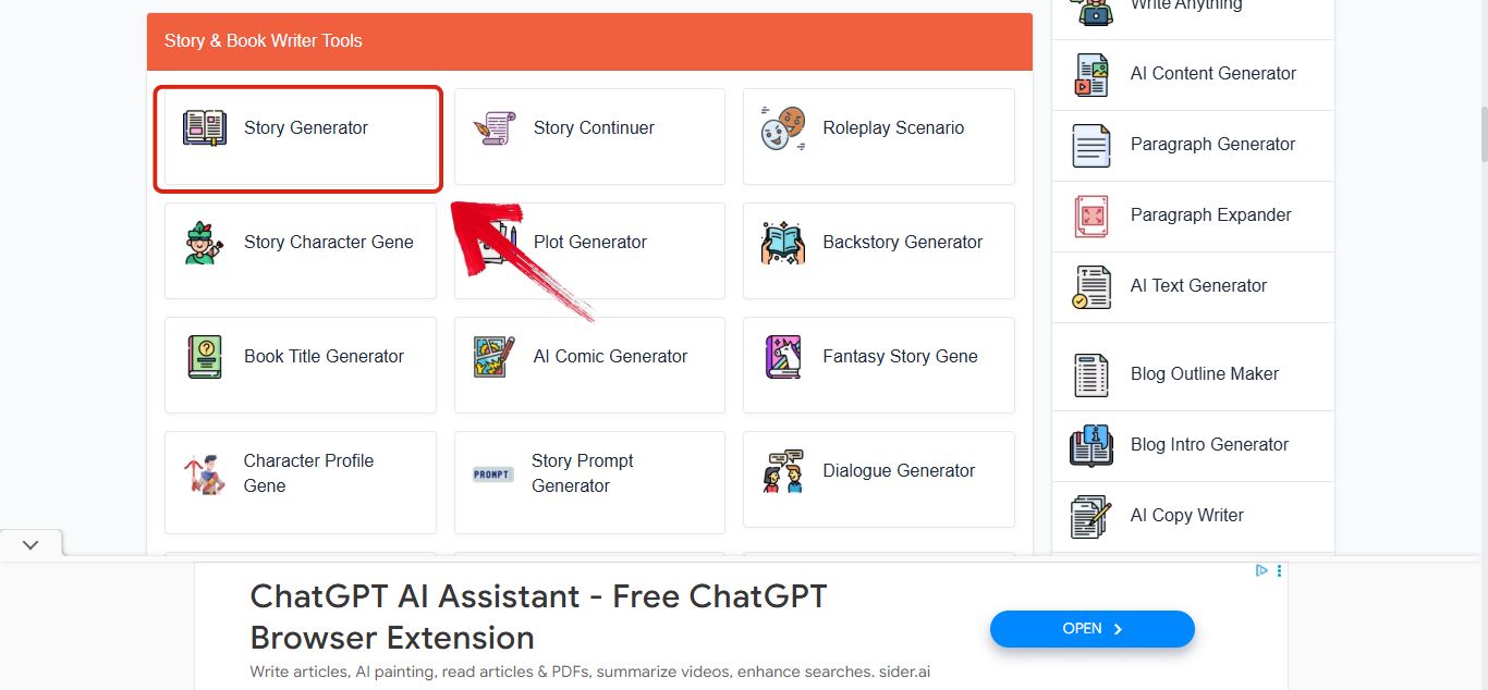 Toolbaz homepage with Story tools