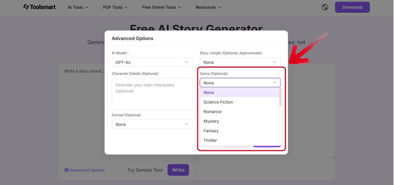 Genre selection menu