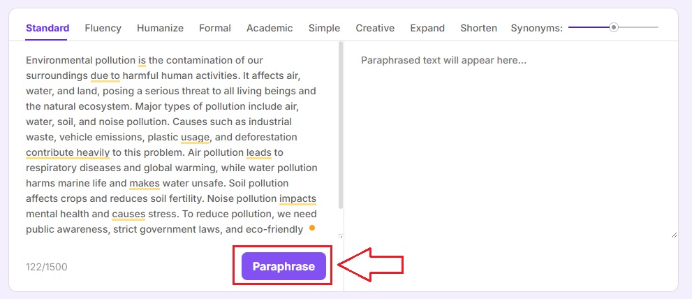  Clicking the Paraphrase Button