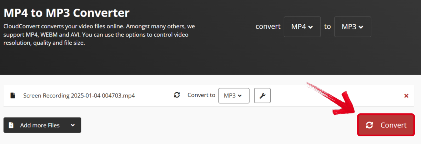 CloudConvert Conversion To MP3