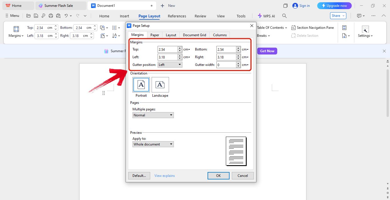Set custom margins