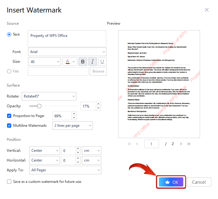 Aggiungi filigrana al tuo PDF