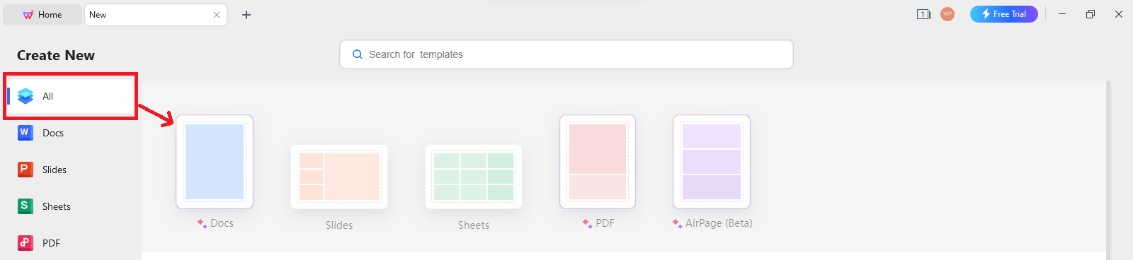 Novi Word dokument u WPS Office-u