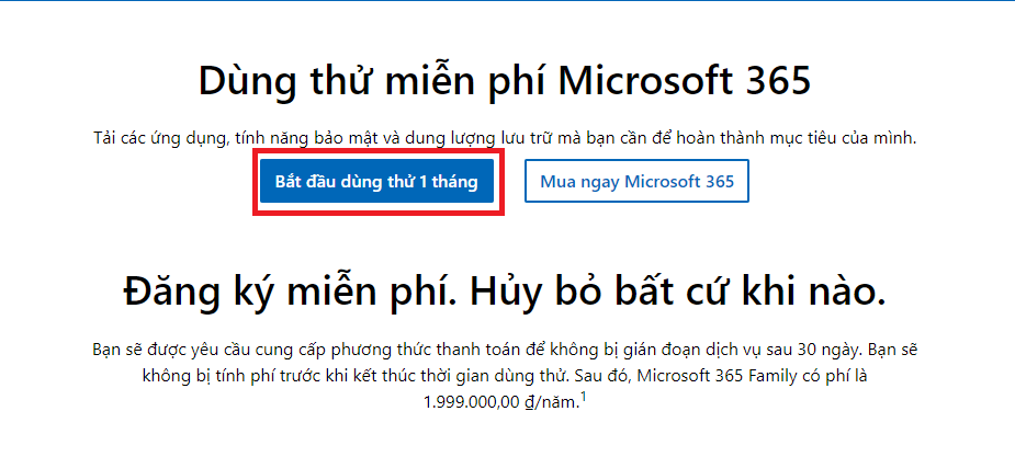 Thời Gian Dùng Thử MS