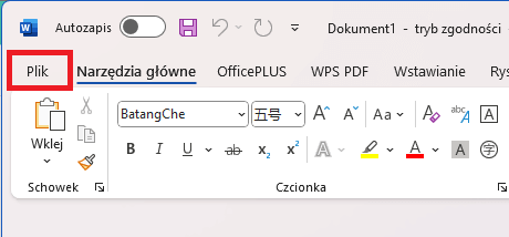Kliknij Plik
