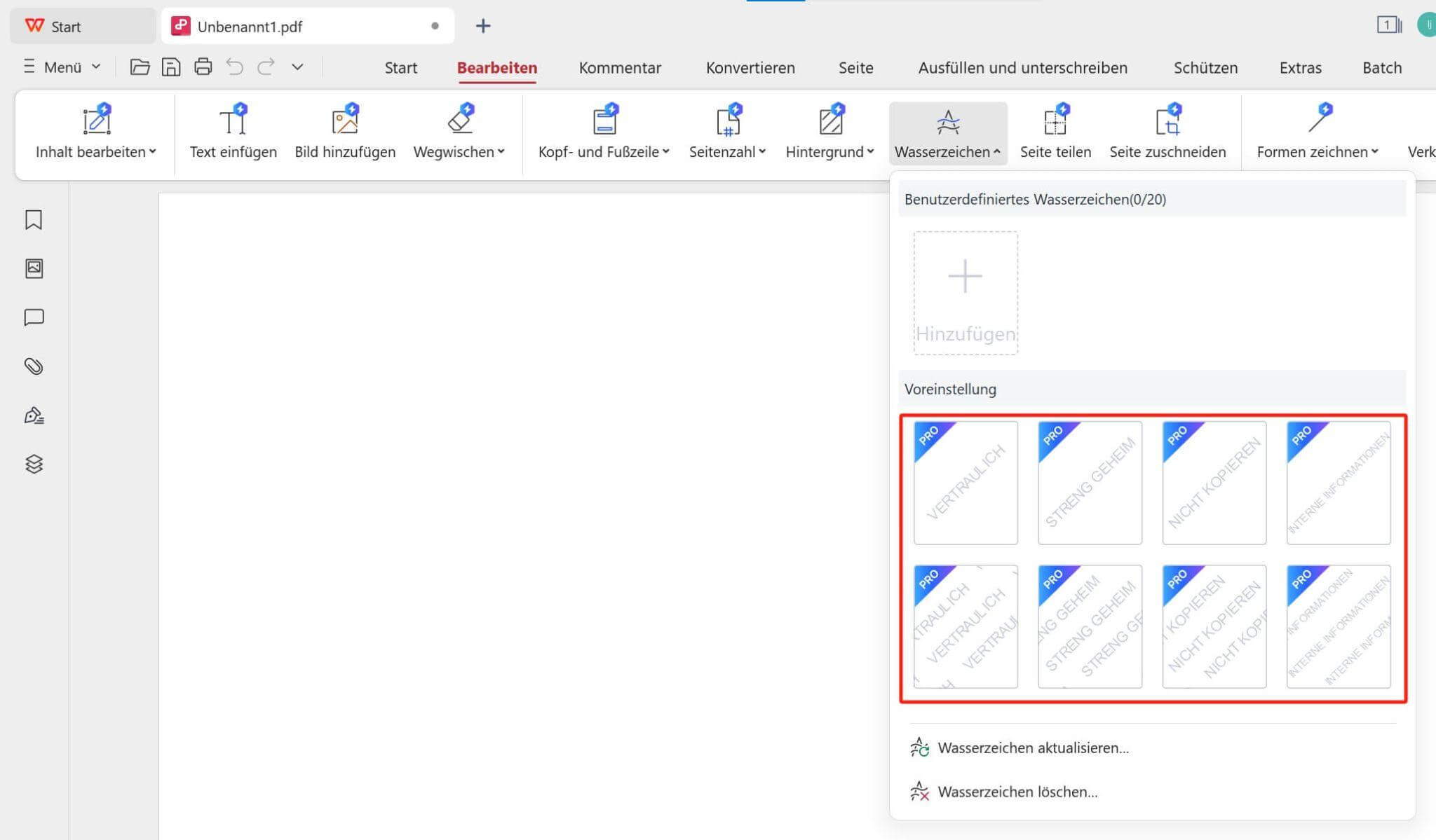 Standard-Wasserzeichen in WPS PDF